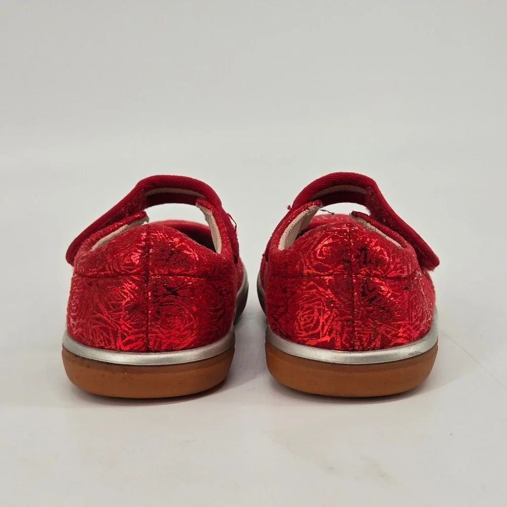 Livie Luca Toddler Girls 6 Red Metallic Foil Rose Mary Jane Shoes Festive Casual